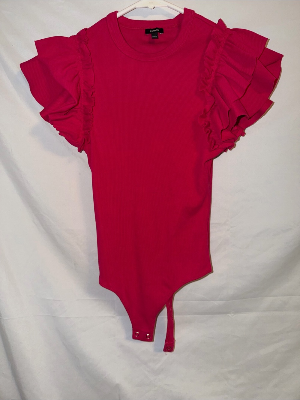 Express' Hot Pink Ruffle Sleeve One-Piece Bodysuit size small